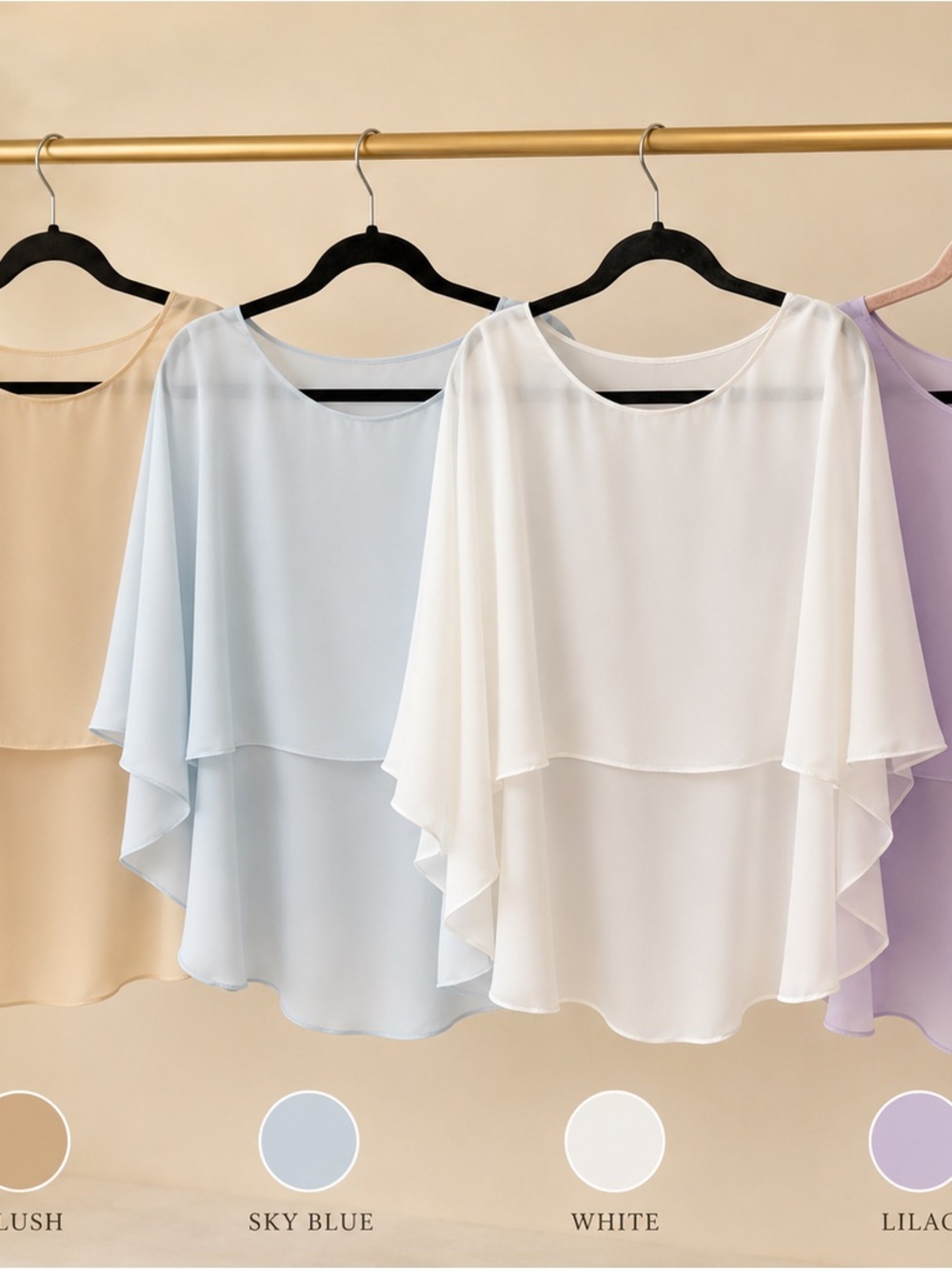 Set of four Layered Chiffon Tunic Tops Lightweight to cover upper arms